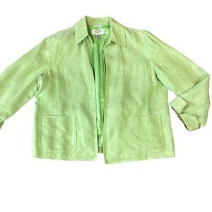 Talbots Irish Linen Open Blazer Jacket Pockets Sz 10P Green 293H